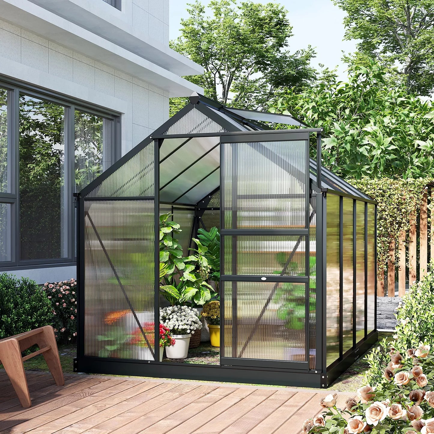 Polycarbonate Greenhouse Large Walk-In Greenhouse with Slide Door and Windows