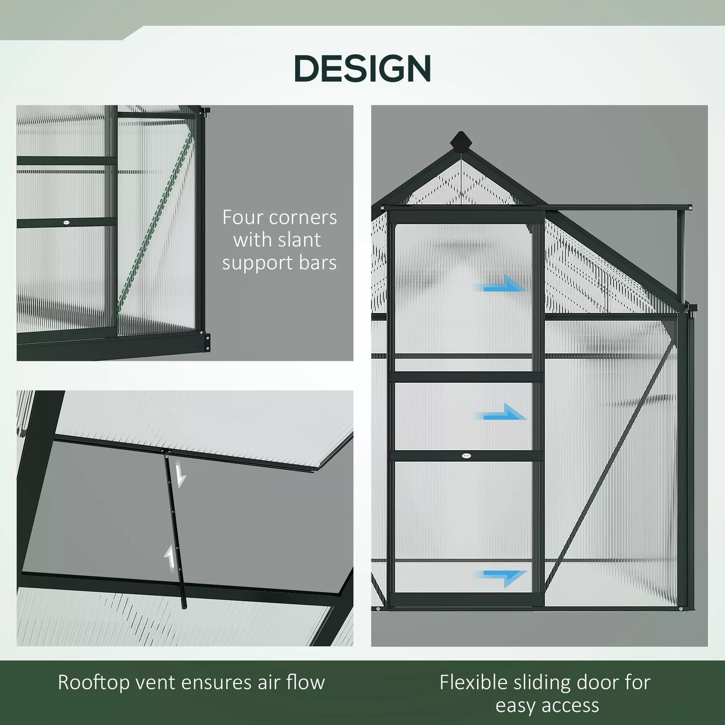 Polycarbonate Greenhouse Large Walk-In Greenhouse with Slide Door and Windows