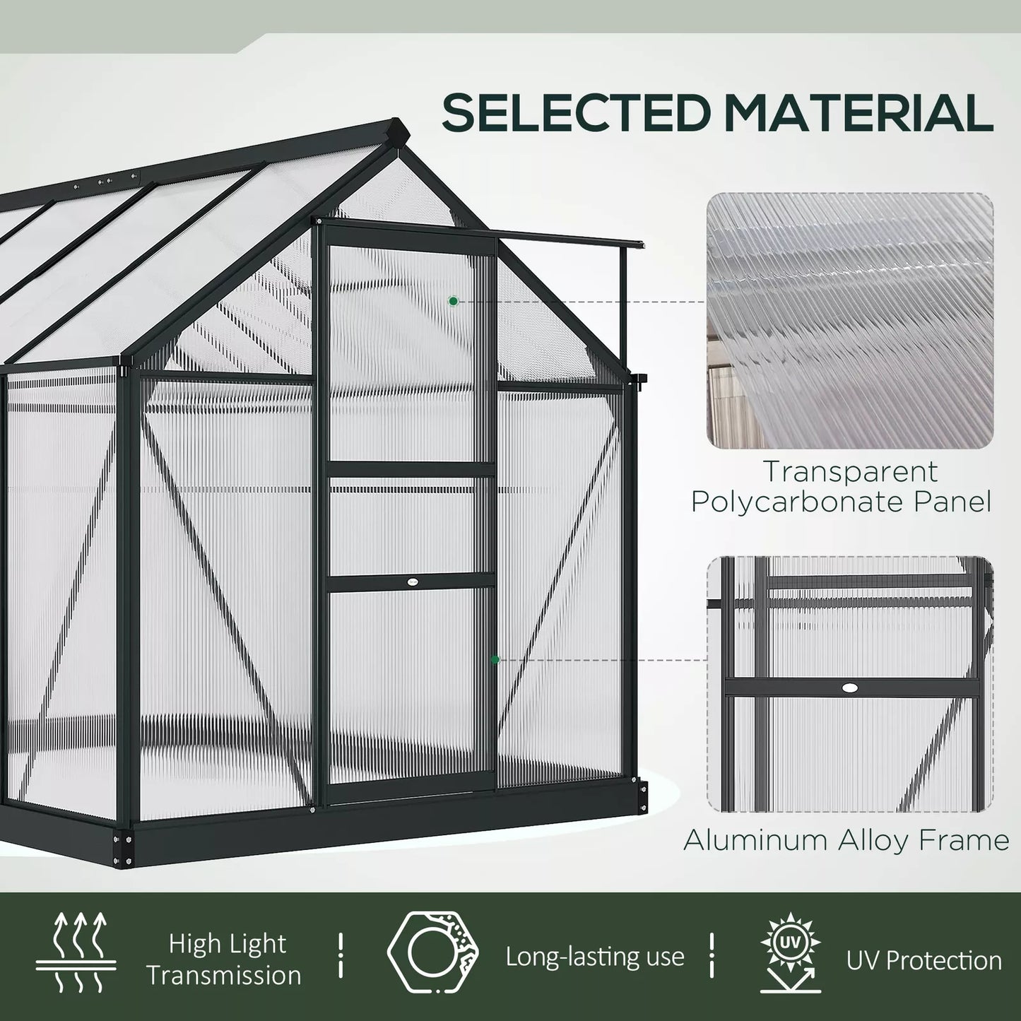 Polycarbonate Greenhouse Large Walk-In Greenhouse with Slide Door and Windows