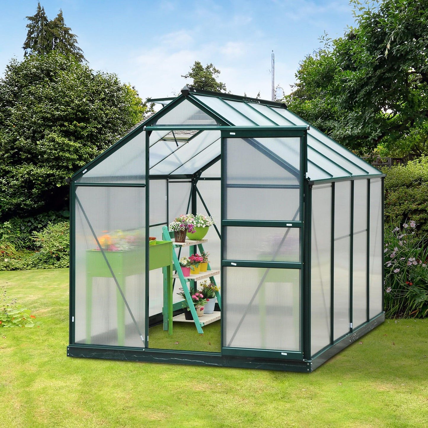 Polycarbonate Greenhouse Large Walk-In Greenhouse with Slide Door and Windows