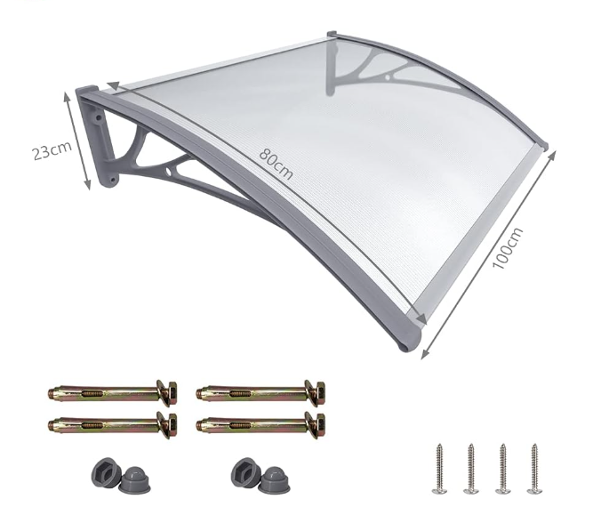 Grey Front Door Canopy Outdoor Awning and Rain Shelter for Back Door, Porch, and Window