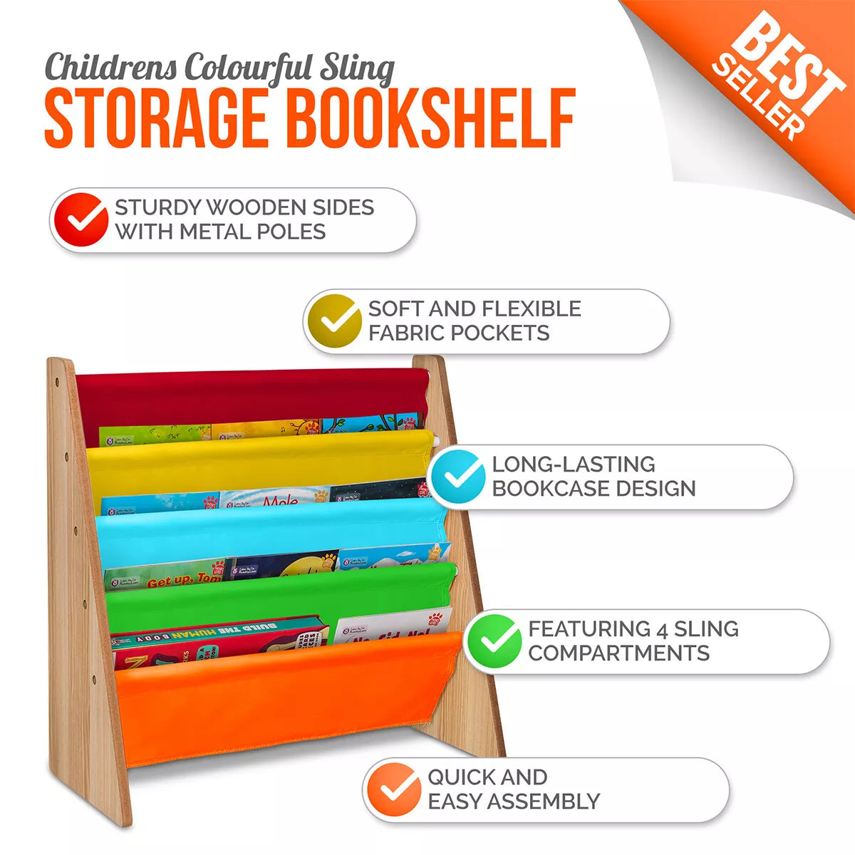 Wooden Sling Bookshelf for Kids