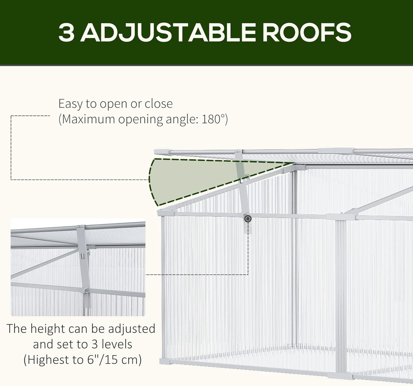 Aluminium Greenhouse Plants Raised Bed Vented Cold Frame Transparent