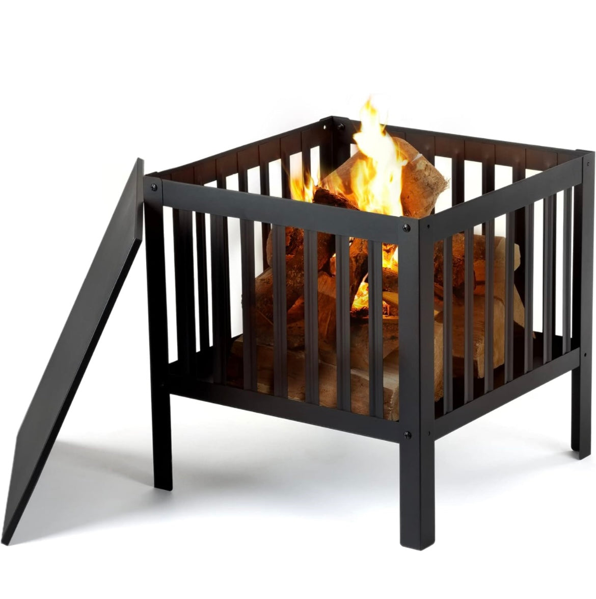 Square Steel Fire Pit Log Burner Heater Brazier Full 360 Degree