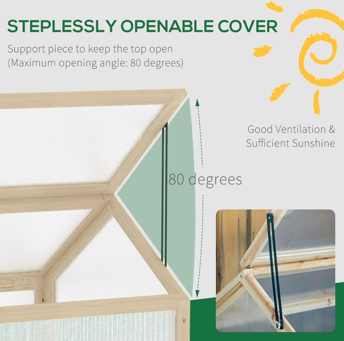 Wooden Cold Frame Polycarbonate Greenhouse with Openable Top Cover