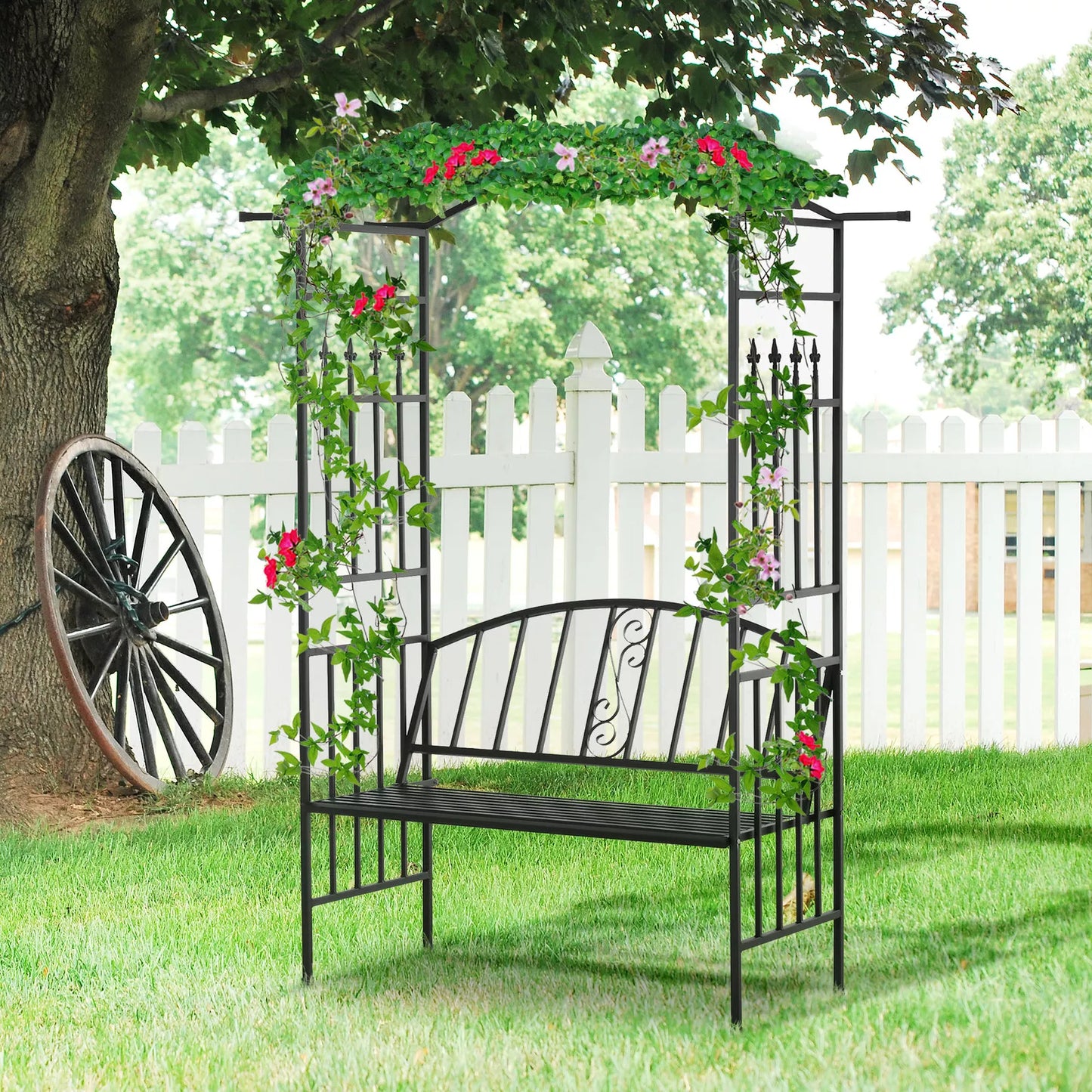 Garden Arbor Arch Metal Bench Loveseat Patio Outdoor Décor