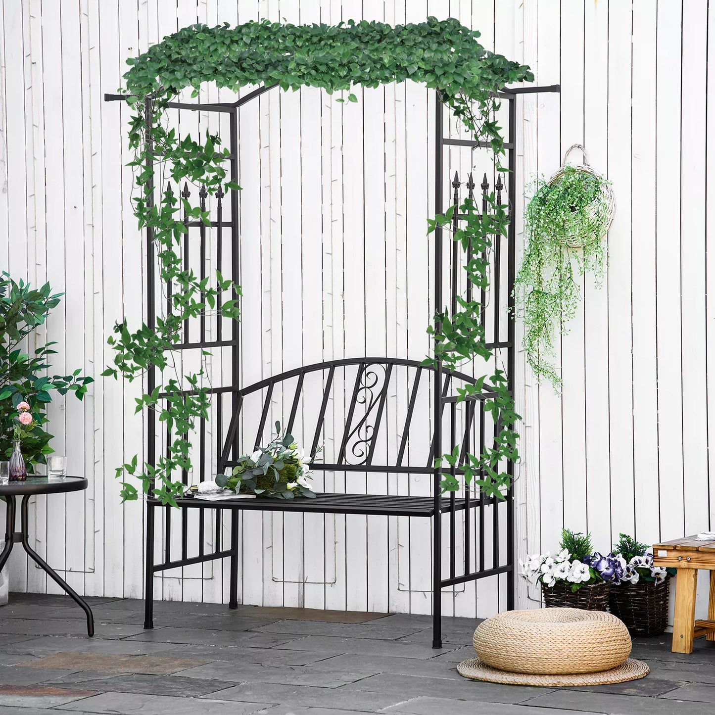 Garden Arbor Arch Metal Bench Loveseat Patio Outdoor Décor