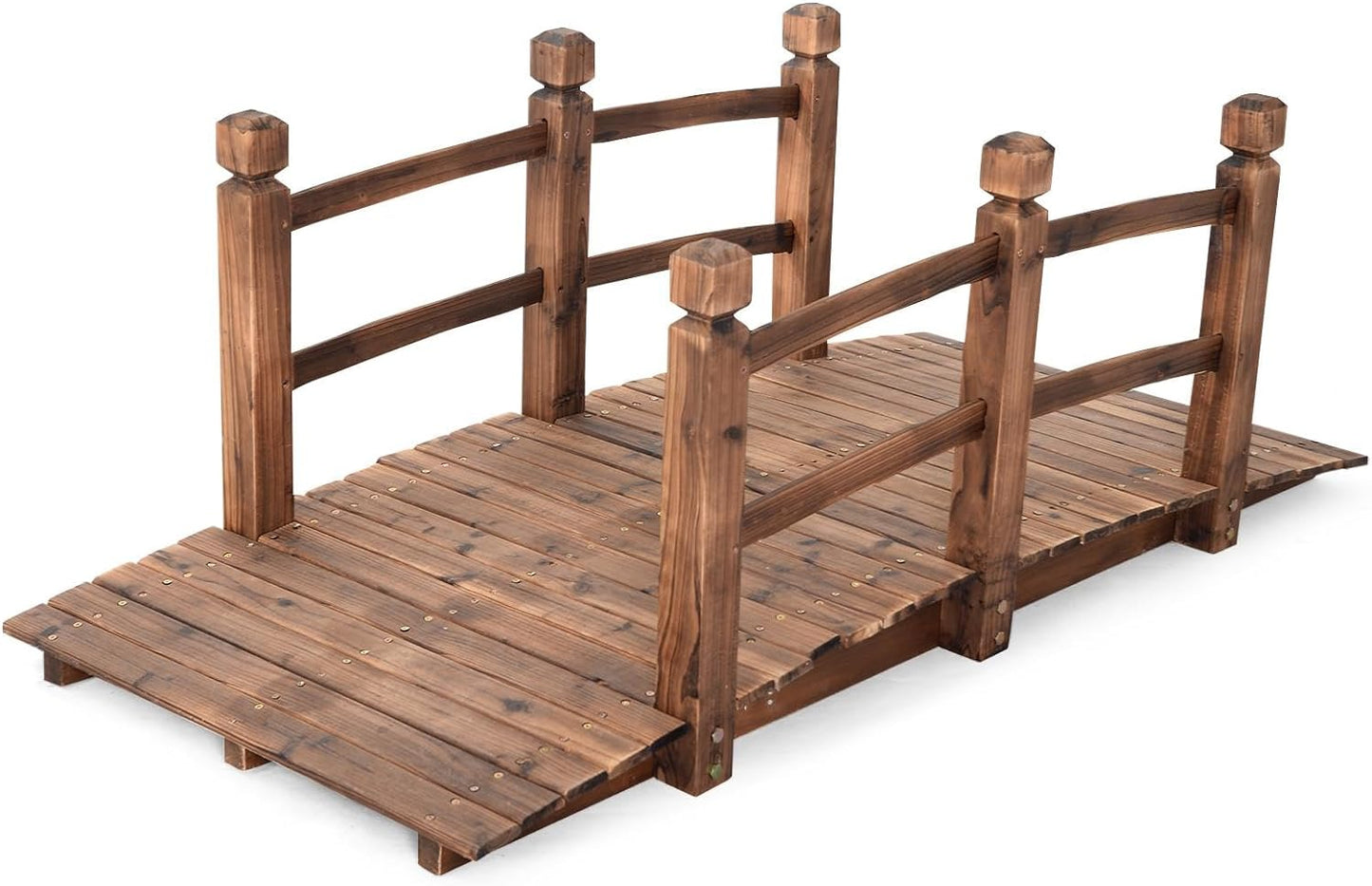 1.5M Wooden Garden Bridge with Safety Guardrails - Decorative Arc Footbridge for Outdoor Walkways