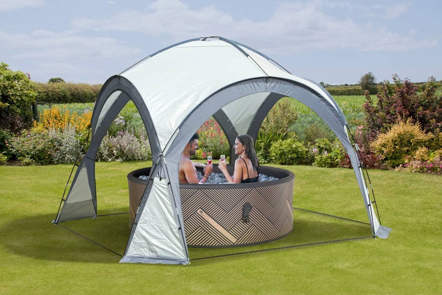 Garden Gazebo Dome Shelter - Party Tent with 4 Mesh Walls and 2 Sun Shade Walls