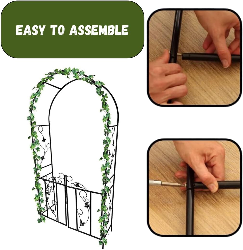 2.25M Garden Metal Garden Arch with Gate for Outdoor Climbing Plants and Roses | Lockable Doors