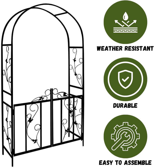 2.25M Garden Metal Garden Arch with Gate for Outdoor Climbing Plants and Roses | Lockable Doors