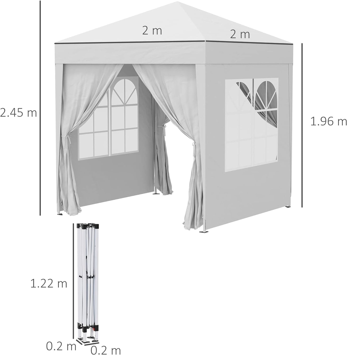 2mx2m Pop Up Gazebo Party Tent Canopy Marquee with Storage Bag