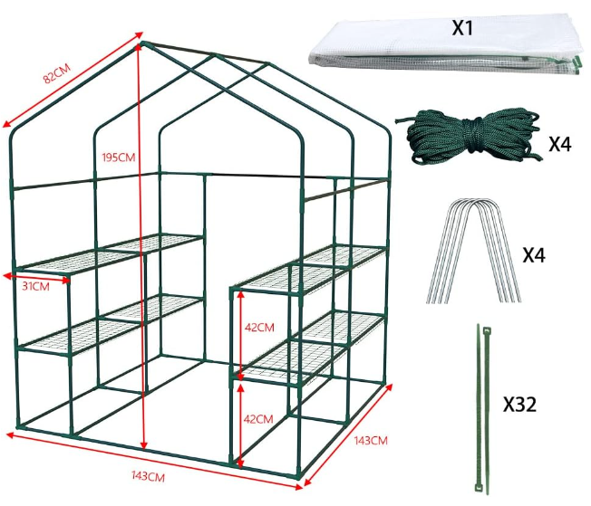 Outdoor White Plastic Polytunnel Greenhouse 143x143x195cm for Garden Grow House