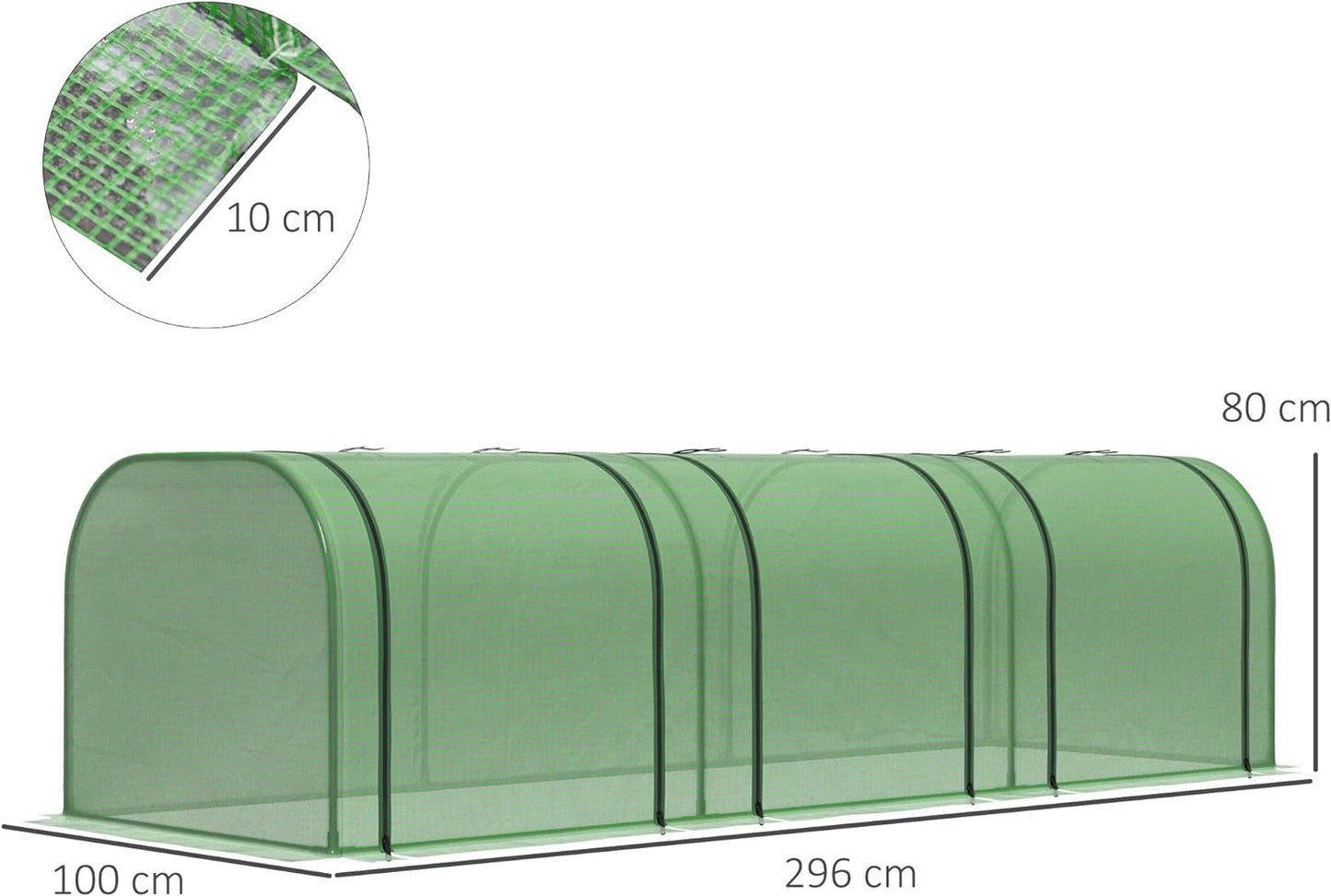 Small Polytunnel Greenhouse with Zipped Doors Compact Steel Frame for Backyard 295 x 100 x 80cm