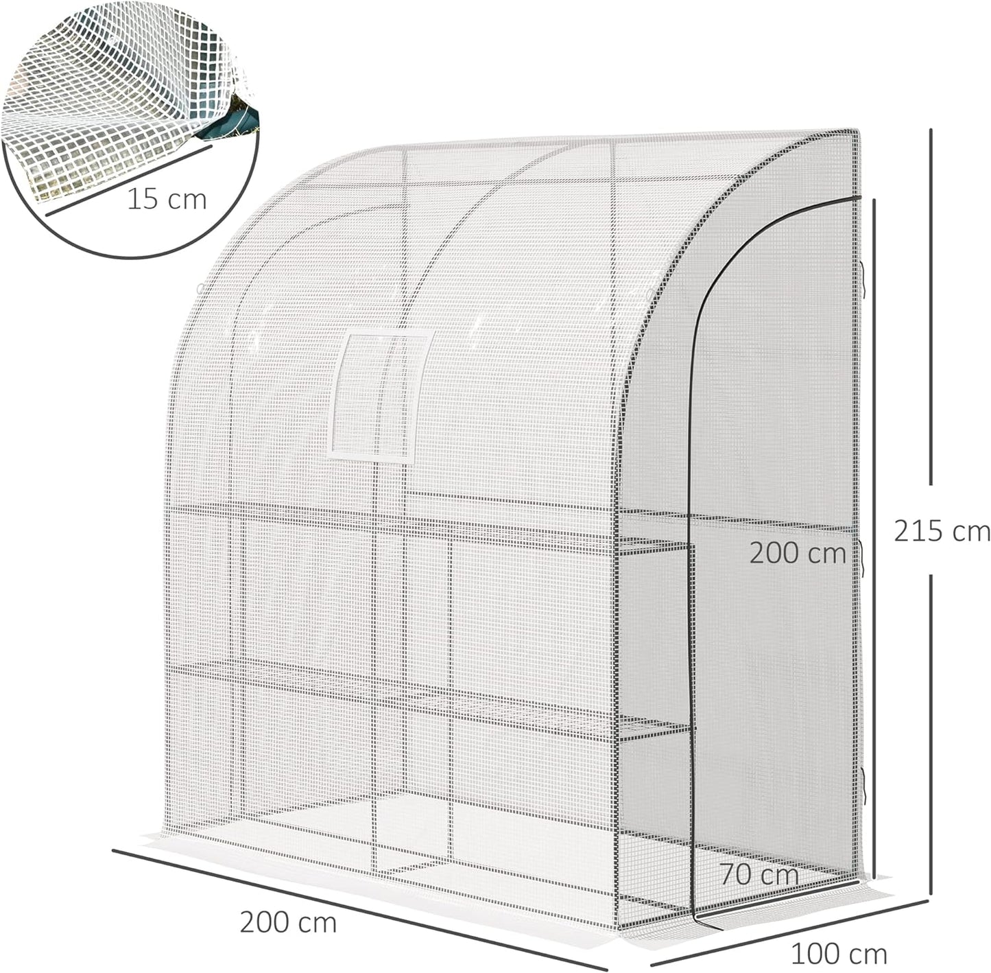 Walk-In Lean to Wall Greenhouse with Windows and Doors 2 Tiers 4 Wired Shelves for Garden