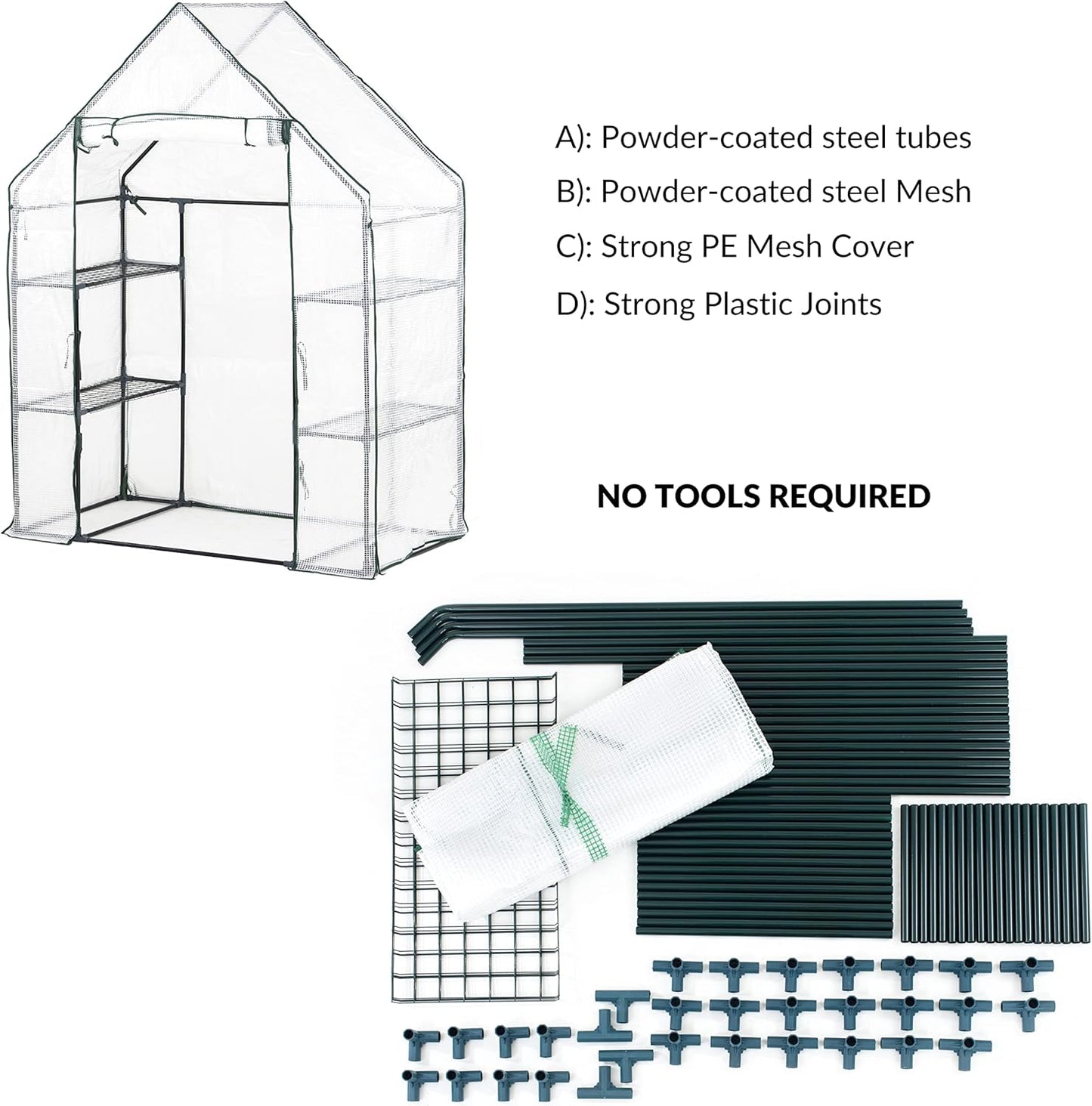 3-Tier Walk-In Medium Greenhouse with 6 Shelves for Extra Storage