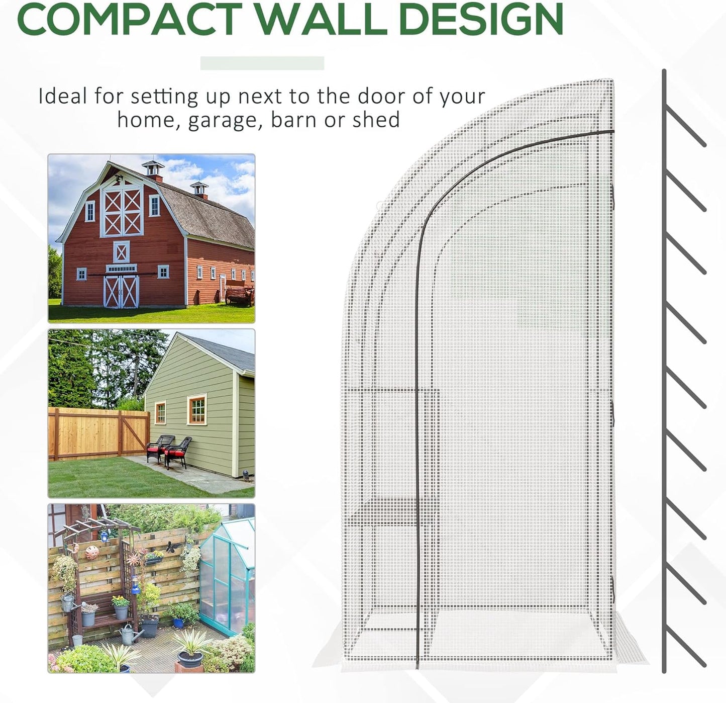 Walk-In Lean to Wall Greenhouse with Windows and Doors 2 Tiers 4 Wired Shelves for Garden