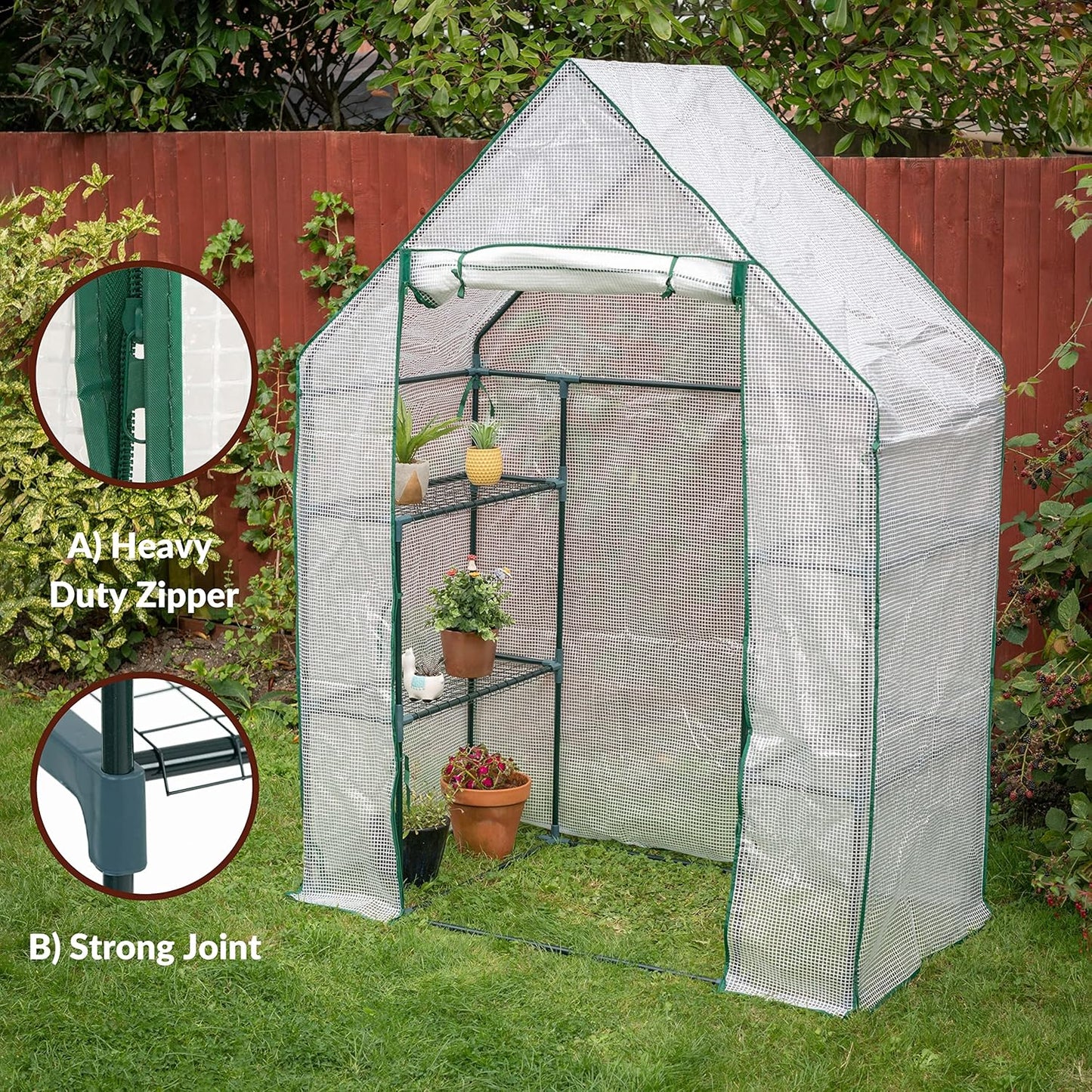 3-Tier Walk-In Medium Greenhouse with 6 Shelves for Extra Storage