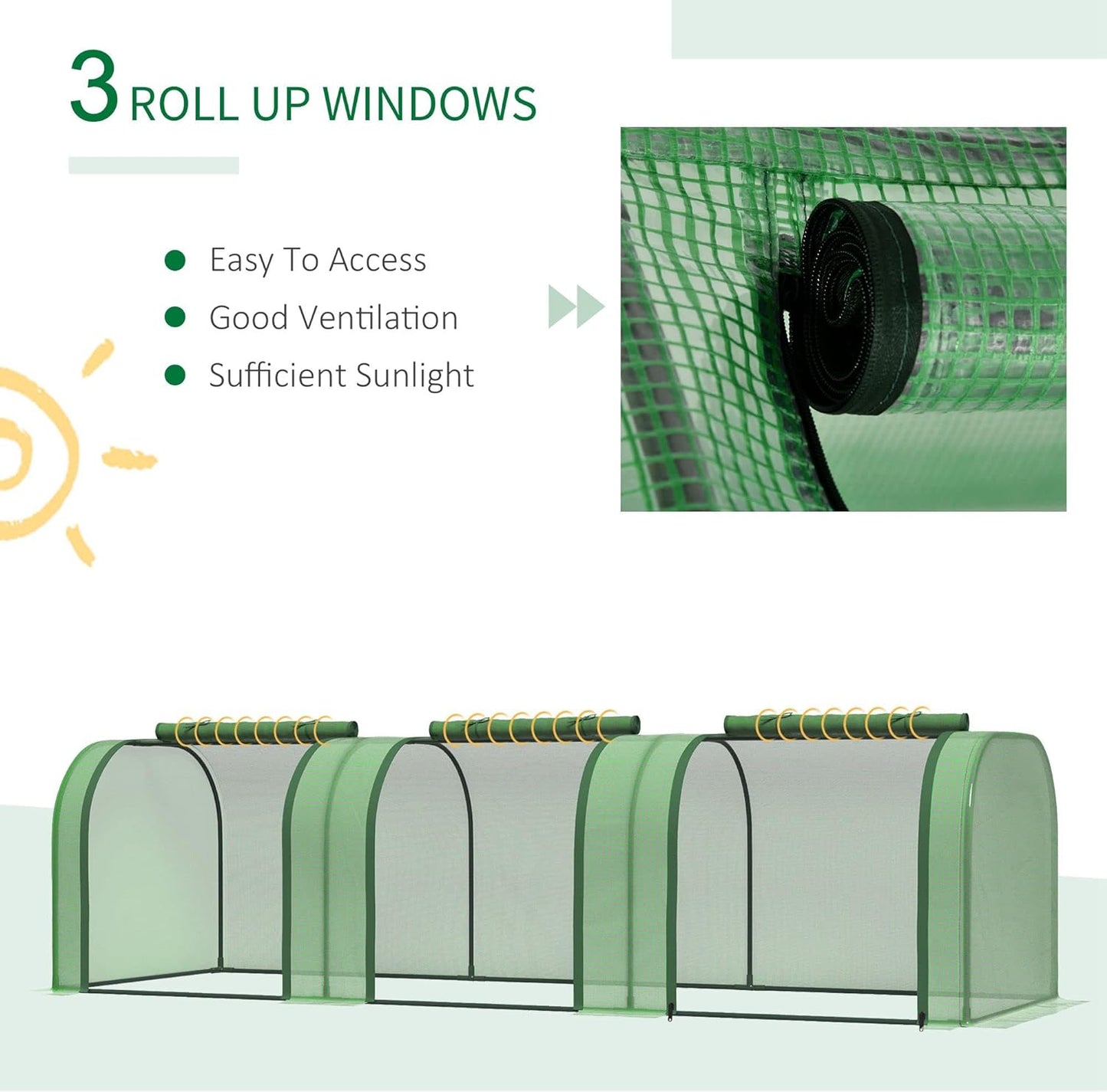 Small Polytunnel Greenhouse with Zipped Doors Compact Steel Frame for Backyard 295 x 100 x 80cm