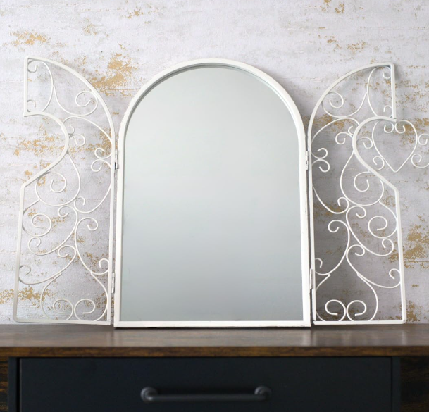 Metal Shutter Wall Mirror Ornamental French Decorative Vanity Arched Decor 50cm