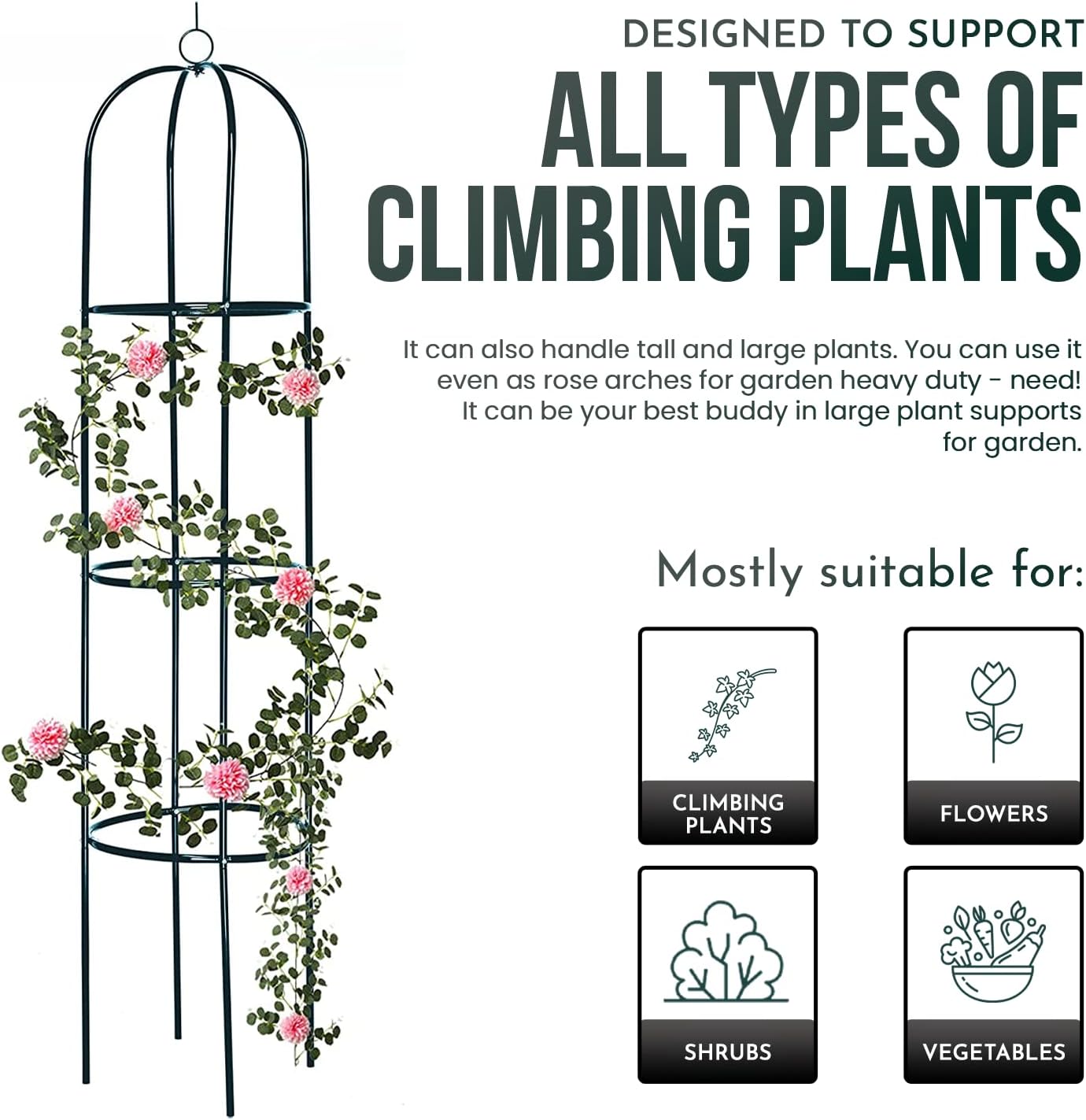 Metal Garden Obelisk - 1.9m Steel Frame Trellis for Climbing Plants, Vines, and Floral Décor