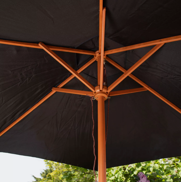 2.4m Wooden Garden Patio Sun Shade Parasol with Shaft & Pulley in Black