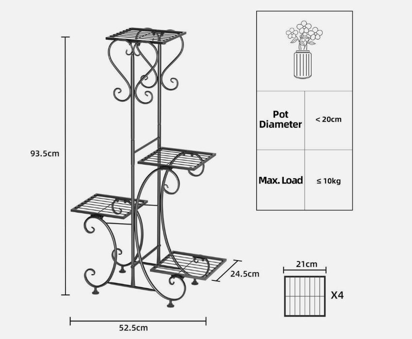 Outdoor Indoor Metal Plant Stand Planter Flower Pot Garden Shelf Shelving for Outdoor/Indoor