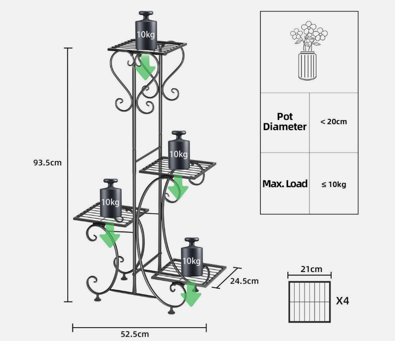 Outdoor Indoor Metal Plant Stand Planter Flower Pot Garden Shelf Shelving for Outdoor/Indoor