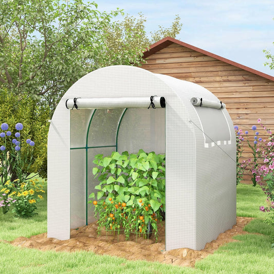 1.8 x 1.8 x 2m Walk-In Polytunnel Greenhouse with Roll-Up Window and Door, Steel Frame