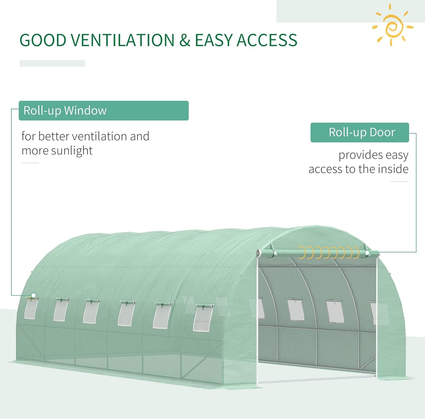 6m x 3m x 2m Walk-In Greenhouse Polytunnel for Outdoor Garden Flowers and Vegetables (25mm Frame)