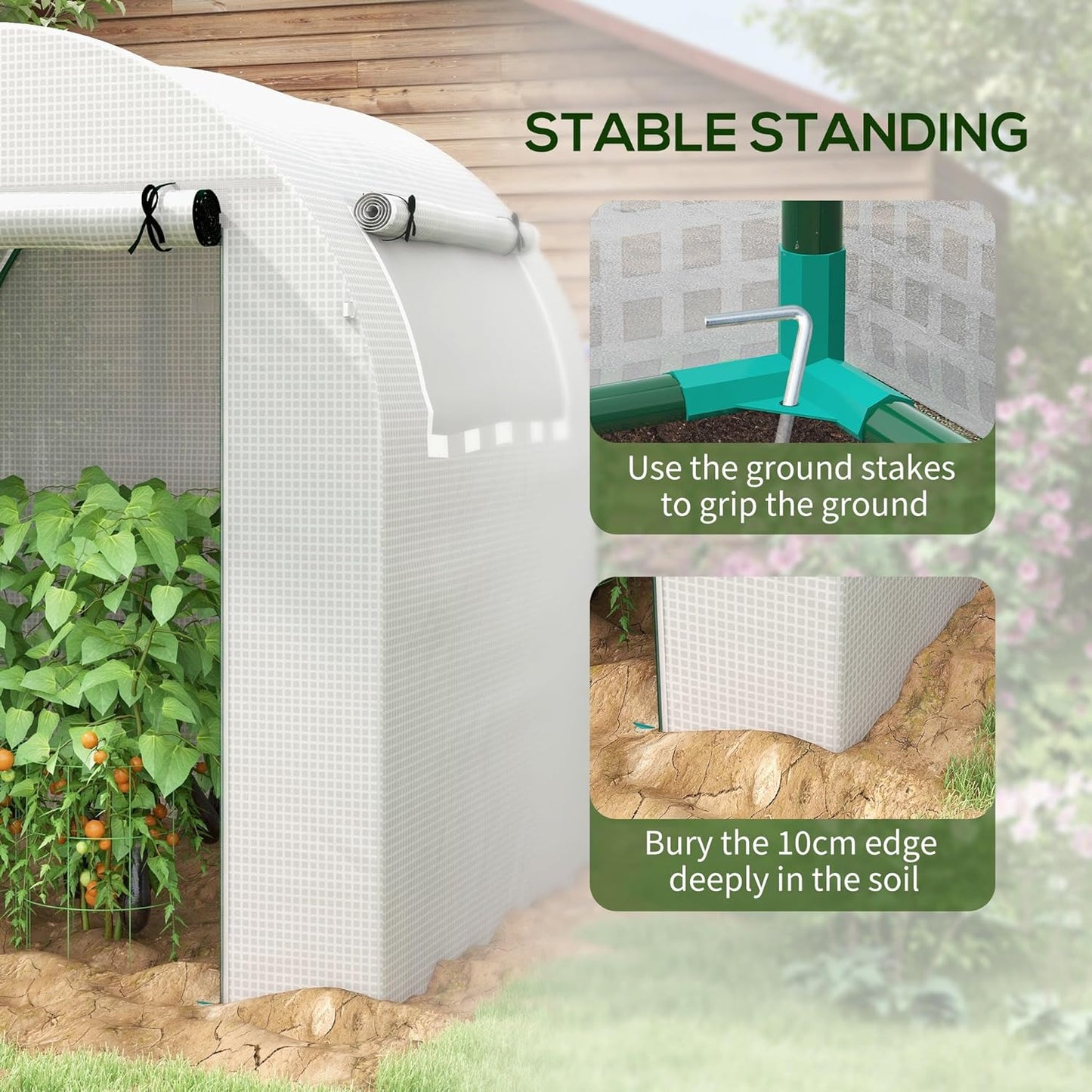 1.8 x 1.8 x 2m Walk-In Polytunnel Greenhouse with Roll-Up Window and Door, Steel Frame