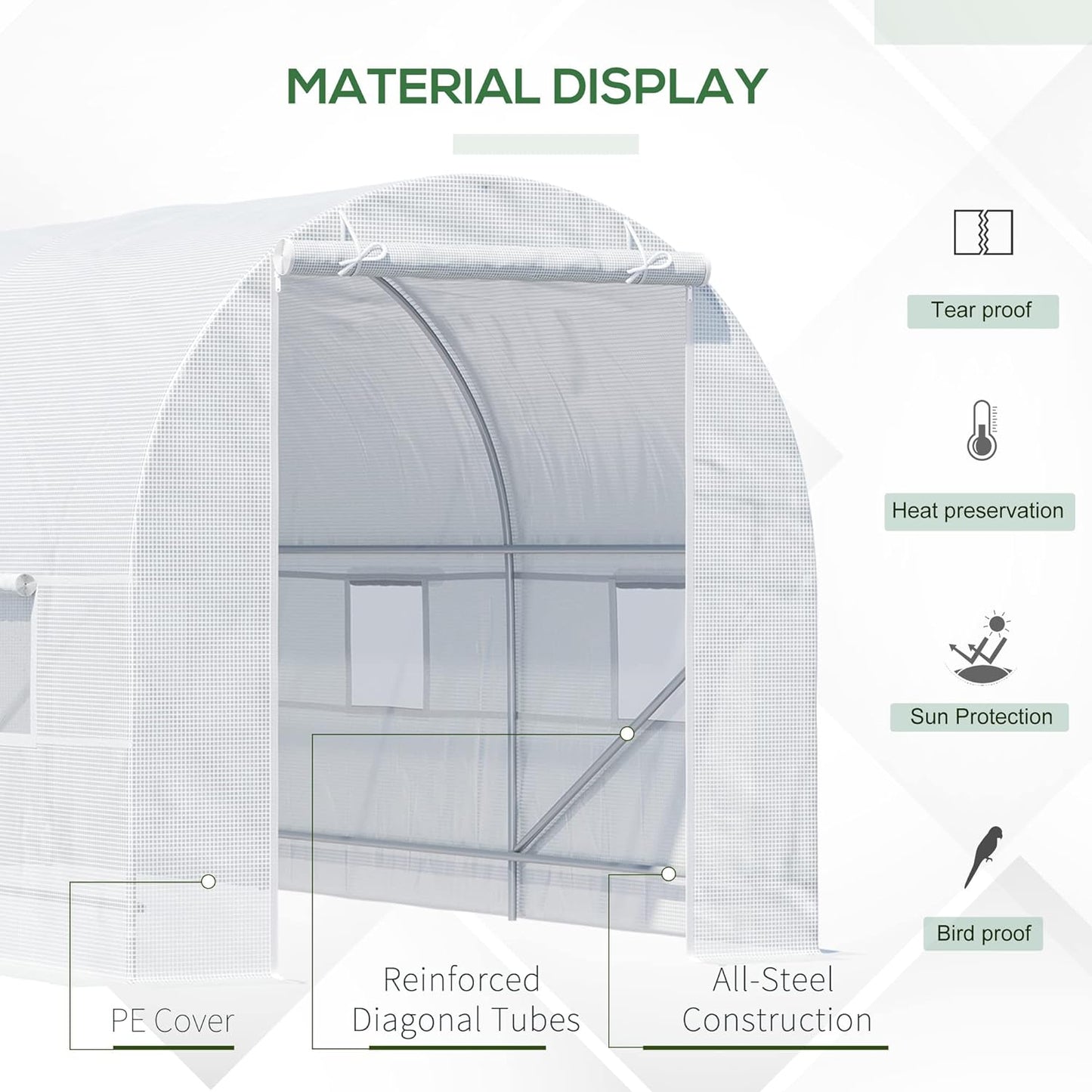 4x2 Meter Walk-in Polytunnel Greenhouse for Garden, Galvanized Steel