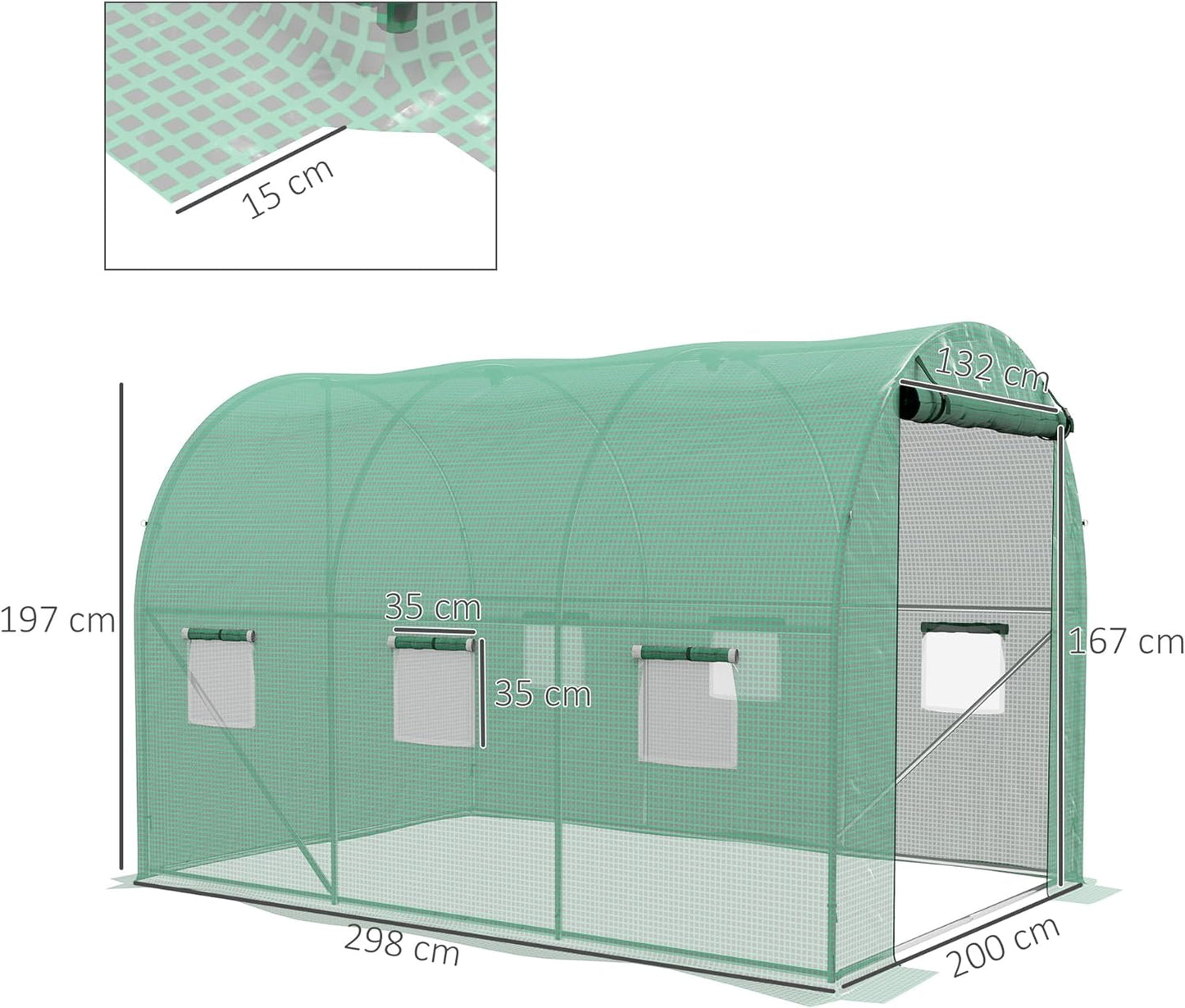 3 x 2 M Walk in Polytunnel Greenhouse Galvanized Steel w/ Zipped Door