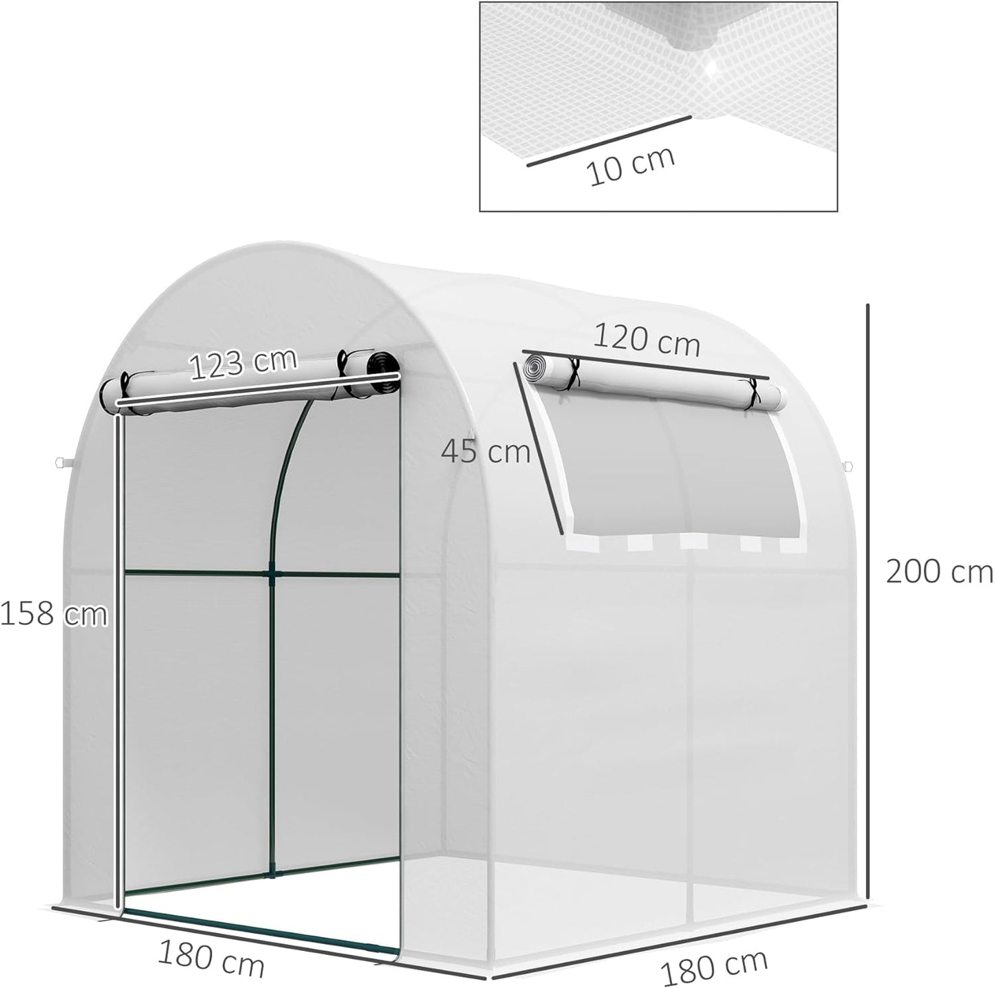 1.8 x 1.8 x 2m Walk-In Polytunnel Greenhouse with Roll-Up Window and Door, Steel Frame