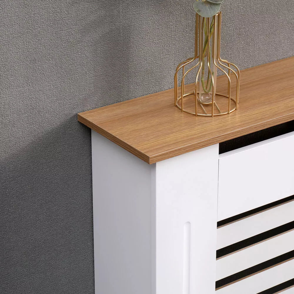 Radiator Cover Modern Horizontal Slat Grill MDF Cabinet White/Oak