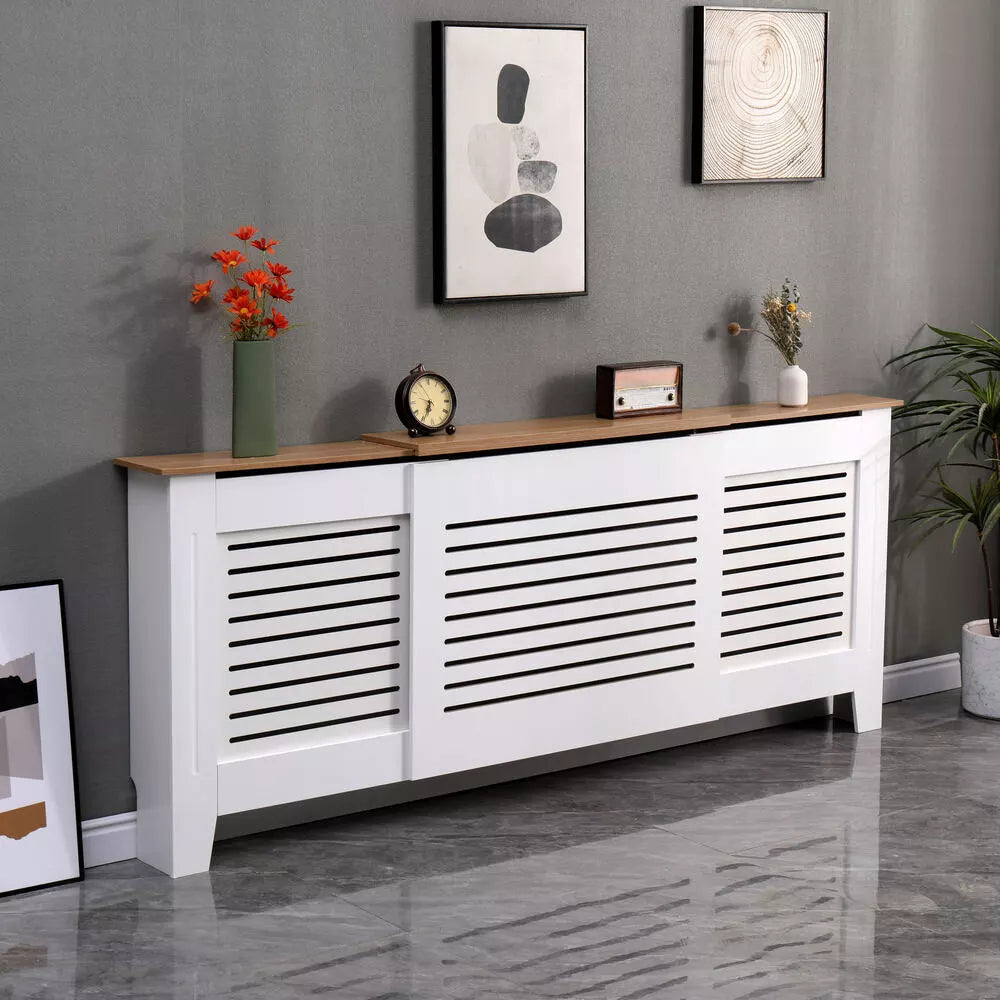 Radiator Cover Modern Horizontal Slat Grill MDF Cabinet White/Oak