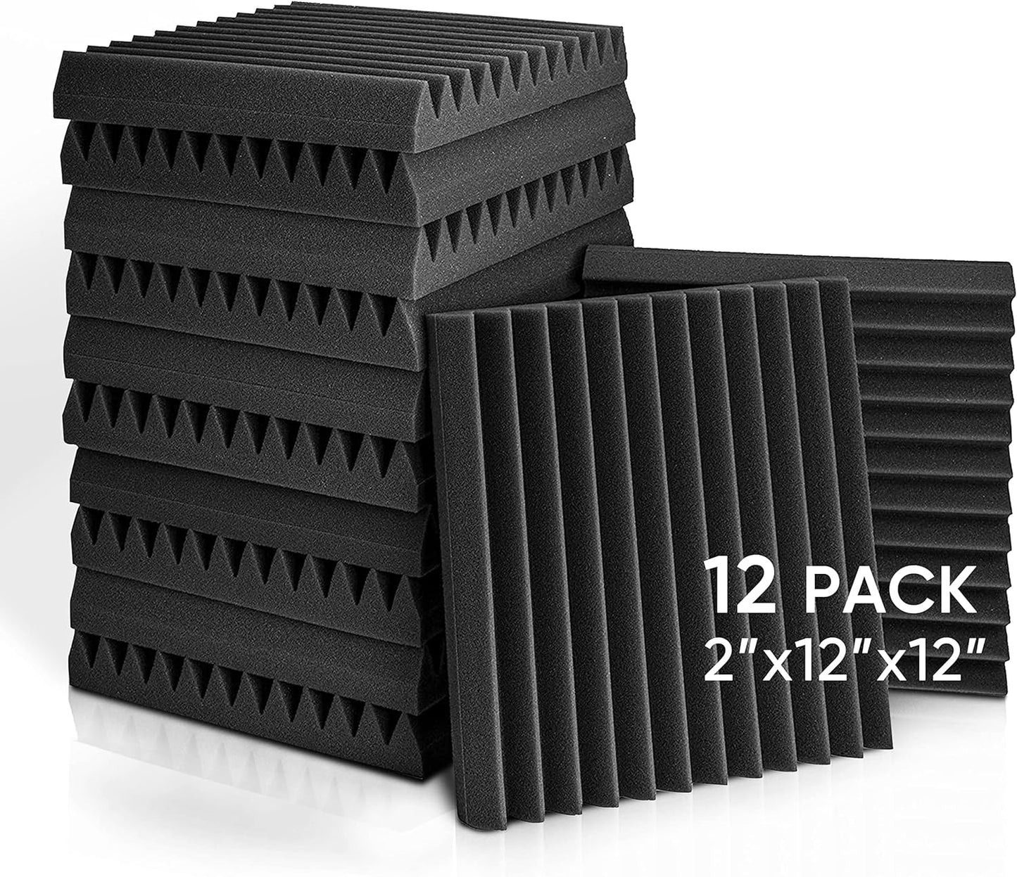 Acoustic Foam Panels, 1" X 12" X 12", High-Density Soundproofing for Enhanced Acoustics and Audio Quality