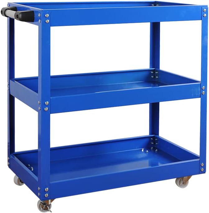 Heavy Duty 3-Tier Tool Storage Trolley Cart with Wheels for Garage Workshop