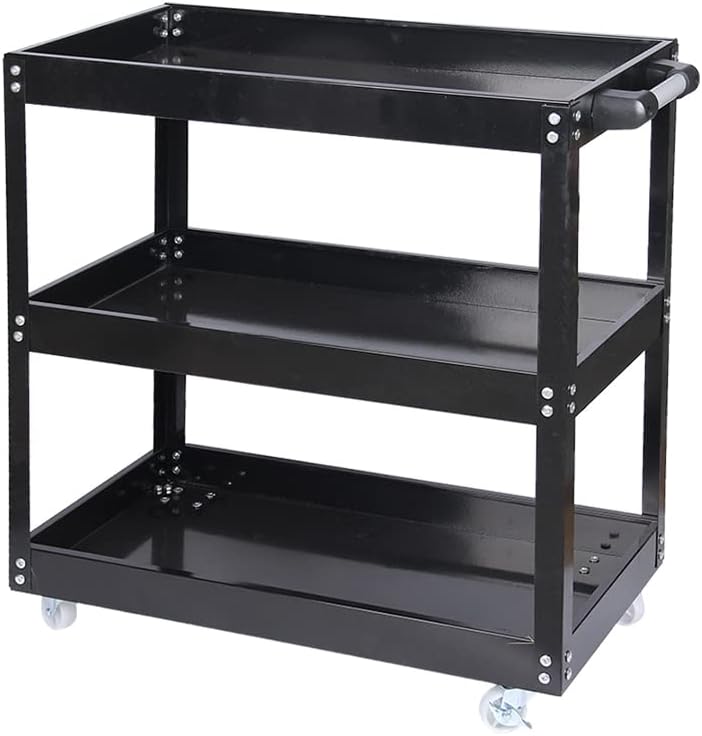 Heavy Duty 3-Tier Tool Storage Trolley Cart with Wheels for Garage Workshop