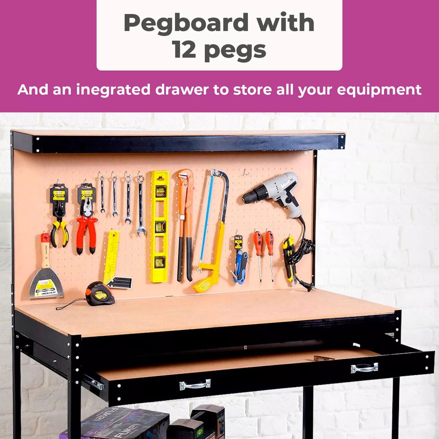 Brand New Heavy Duty Steel Workbench Pegboard Drawer Tool Garage Storage Unit