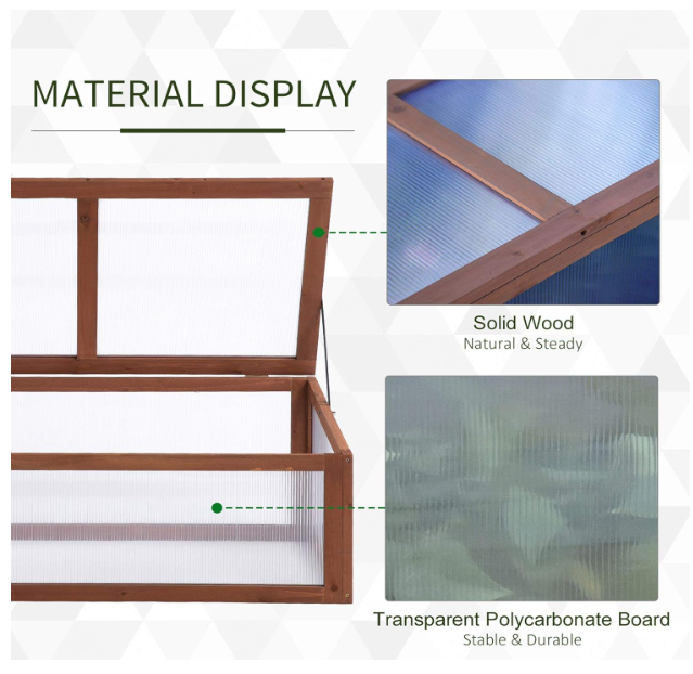 Wooden Cold Frame, Small Polycarbonate Greenhouse with Openable & Tilted Top Cover, 100 x 65 x 40cm