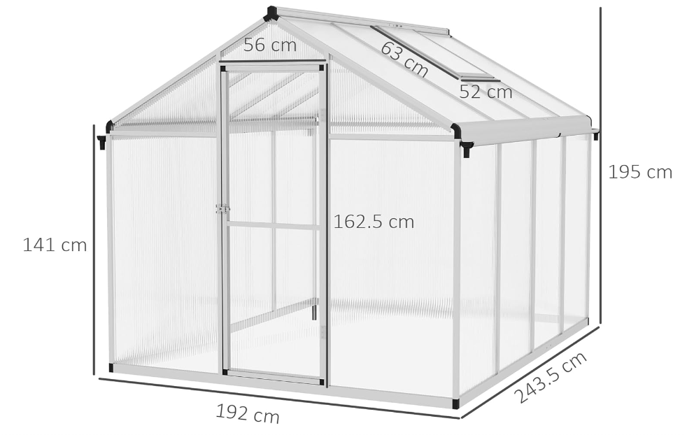 6x8ft Polycarbonate Greenhouse with Rain Gutters, Large Walk-In Greenhouse with Door and Window