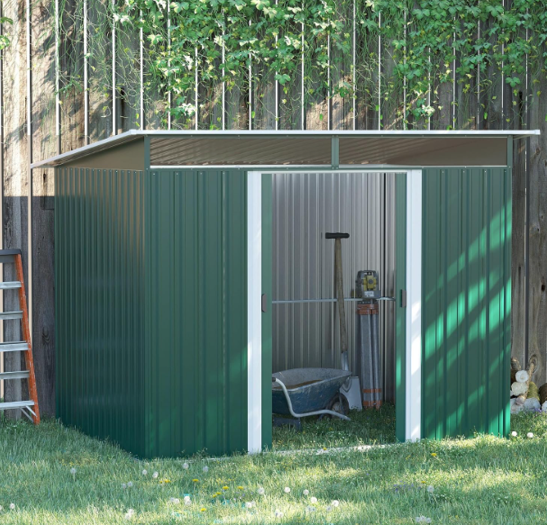 8.5 x 6ft Grey Metal Garden Shed with Lightsky Panels and Double Doors for Garden