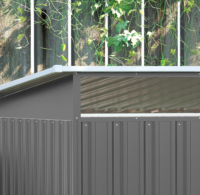 8.5 x 6ft Grey Metal Garden Shed with Lightsky Panels and Double Doors for Garden