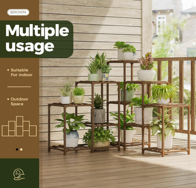 5-Tier Wooden Plant Stand - Indoor/Outdoor Corner Shelf for 11 Potted Plants