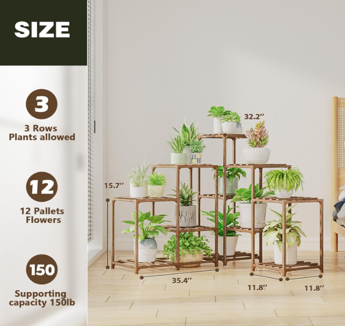 5-Tier Wooden Plant Stand - Indoor/Outdoor Corner Shelf for 11 Potted Plants