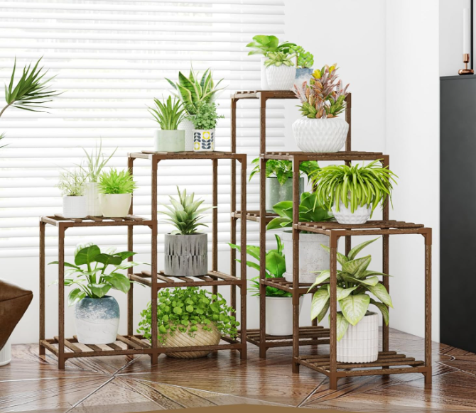 5-Tier Wooden Plant Stand - Indoor/Outdoor Corner Shelf for 11 Potted Plants