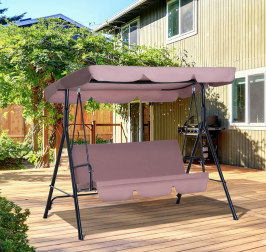 Heavy Duty 3 Seater Canopy Swing Chair Garden Rocking Bench Metal Patio Seat with Top Roof Garden