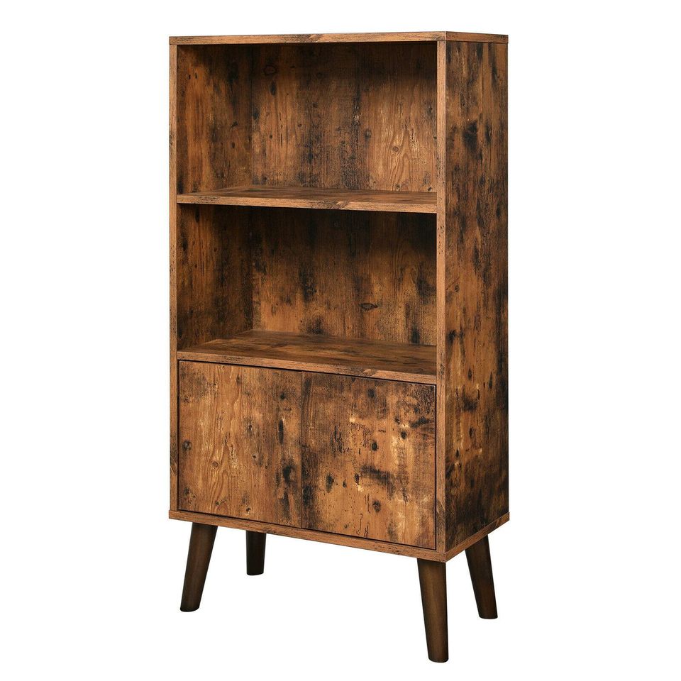 Retro Bookcase Storage Cabinet Shelves Unit Shelving Display Stand Wood