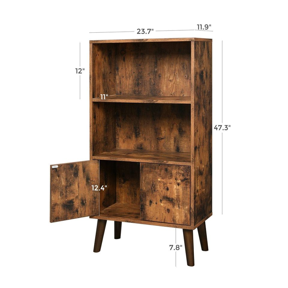 Retro Bookcase Storage Cabinet Shelves Unit Shelving Display Stand Wood